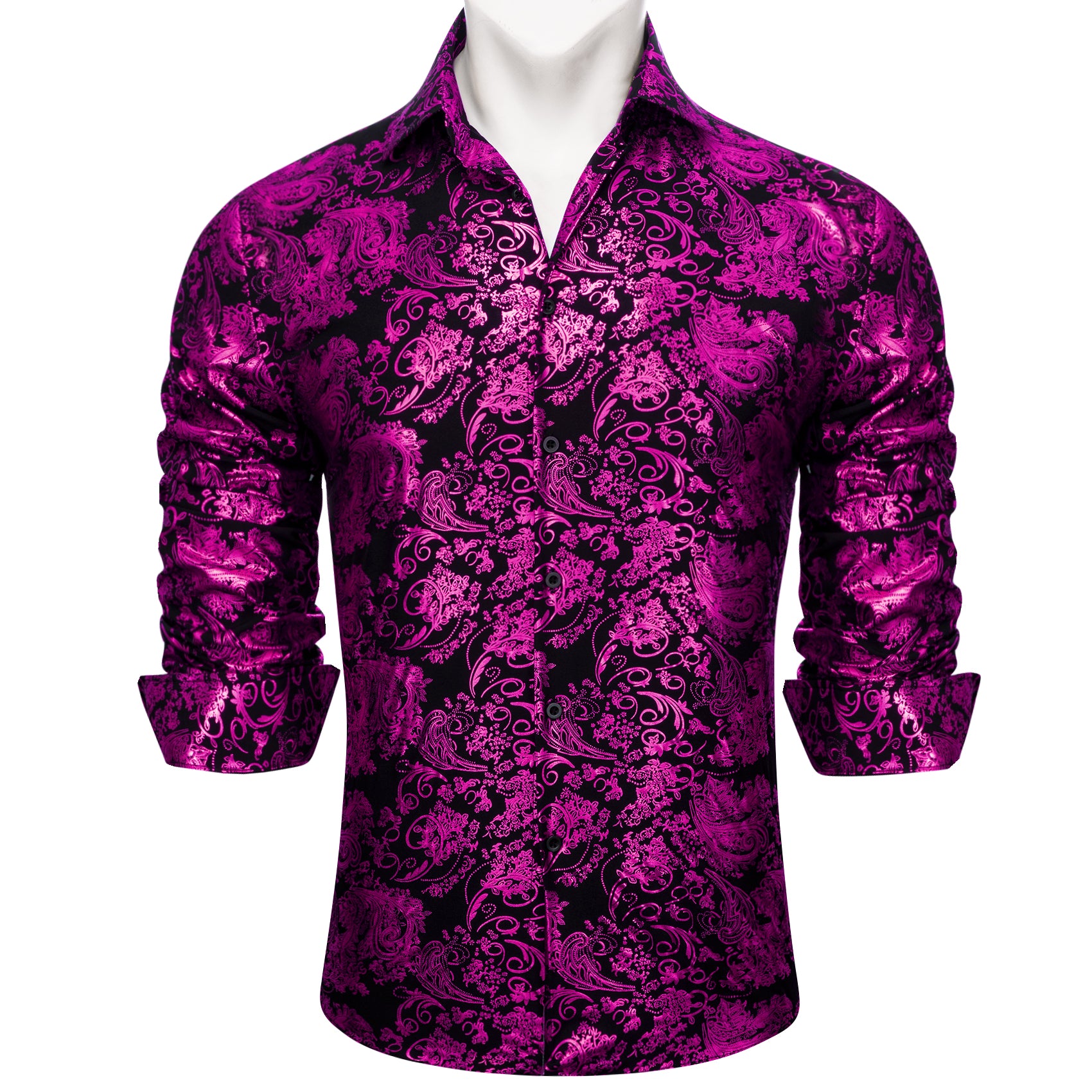 Barry.wang Lavender Black Paisley Silk Men's Shirt