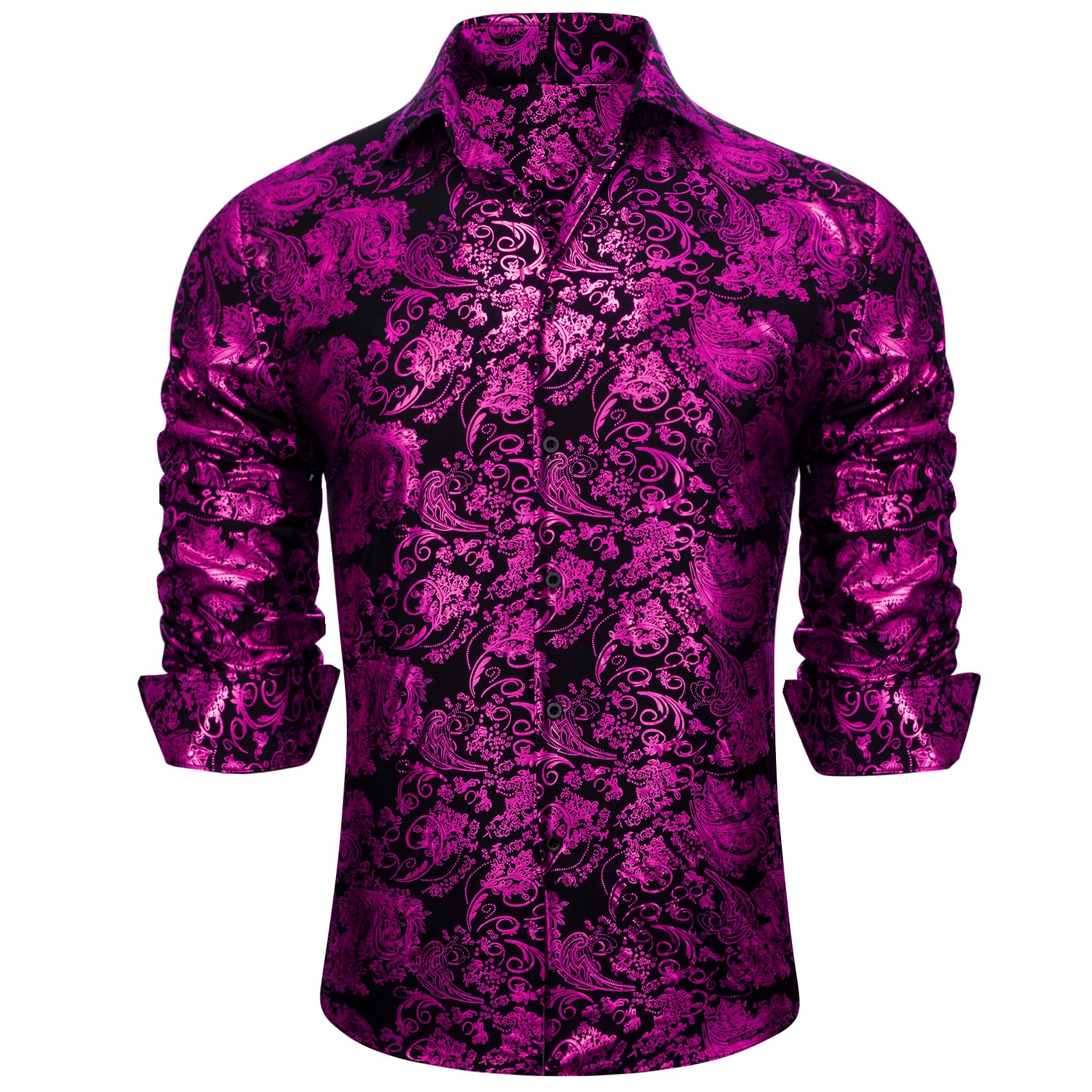 Barry.wang Lavender Black Paisley Silk Men's Shirt