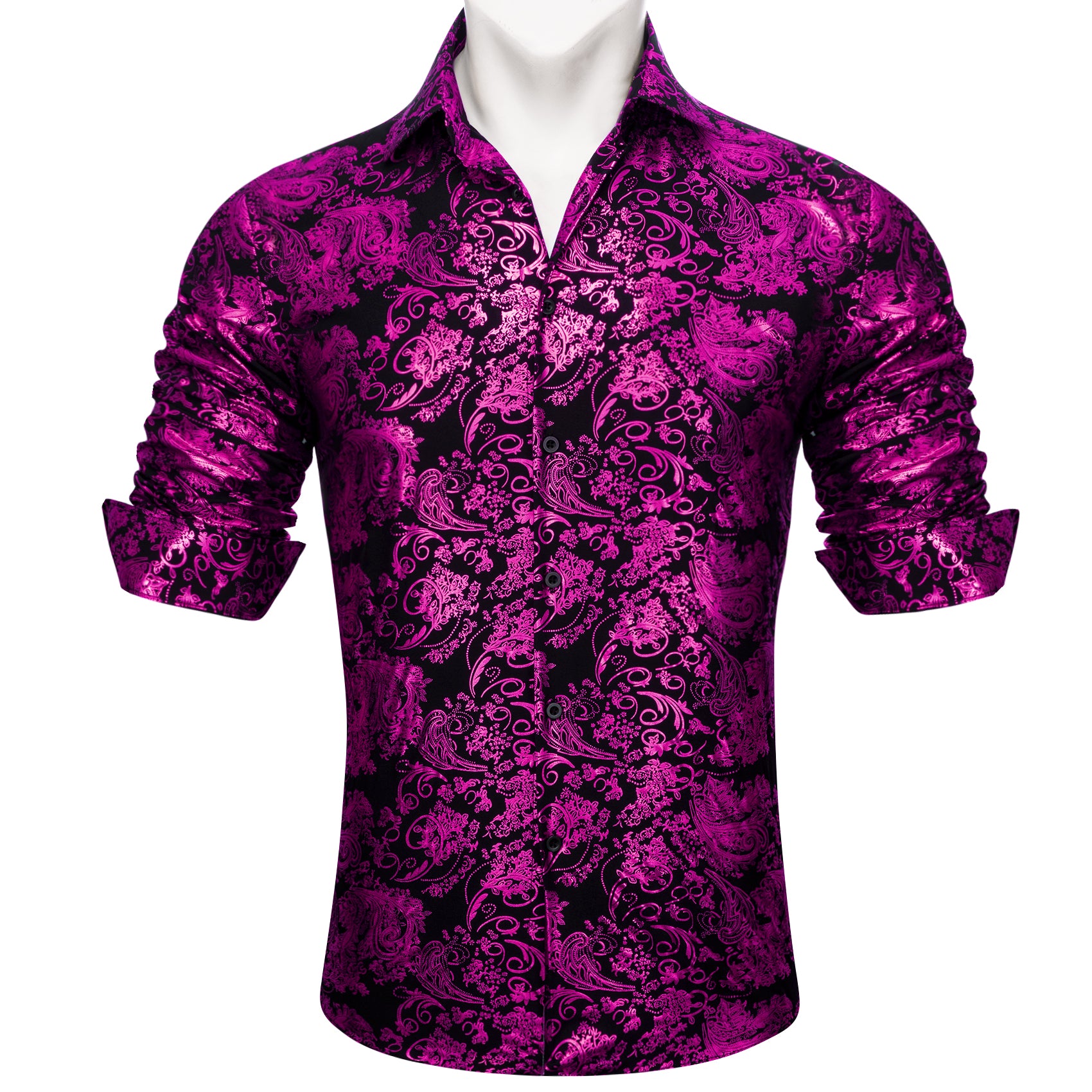 Barry.wang Lavender Black Paisley Silk Men's Shirt