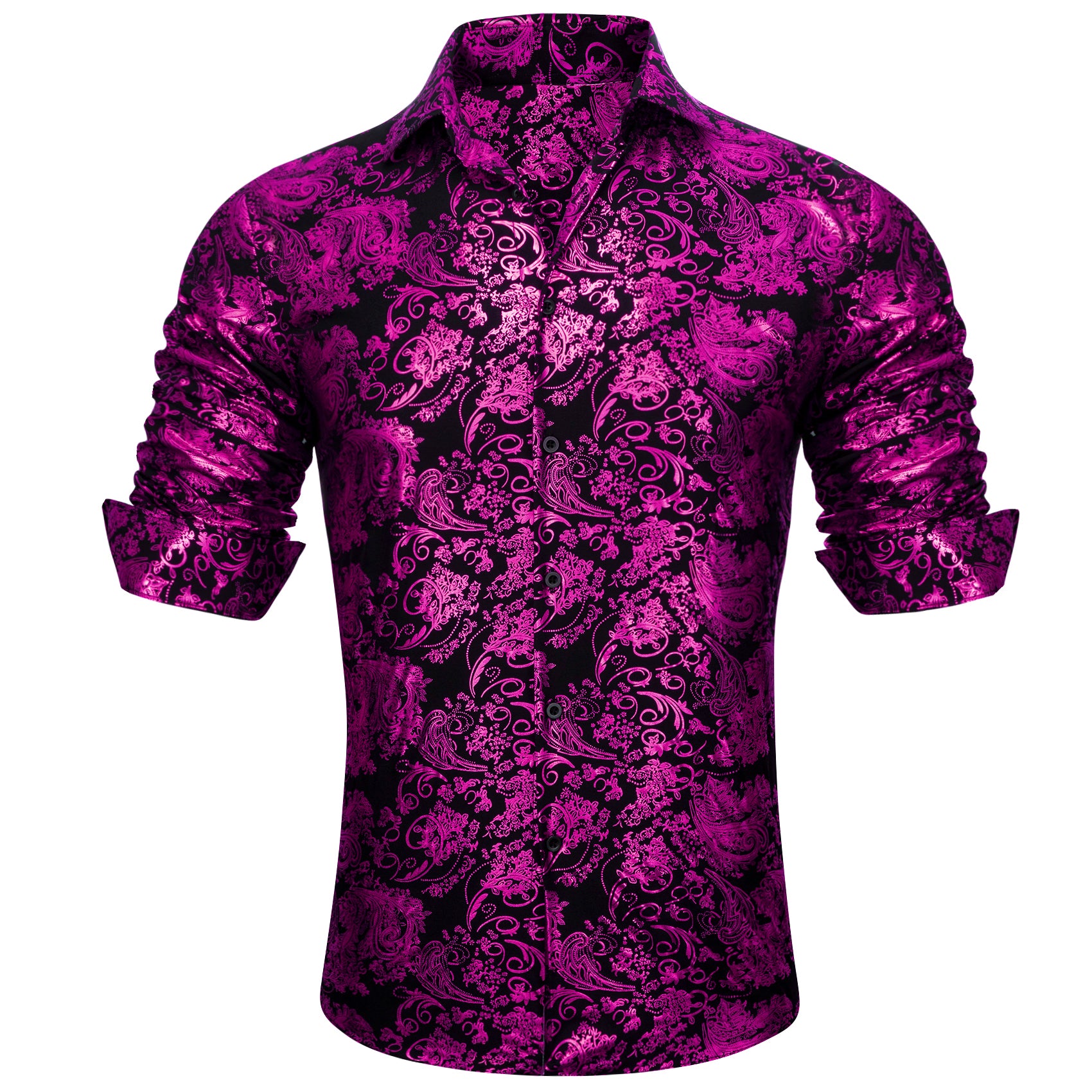 Barry.wang Lavender Black Paisley Silk Men's Shirt