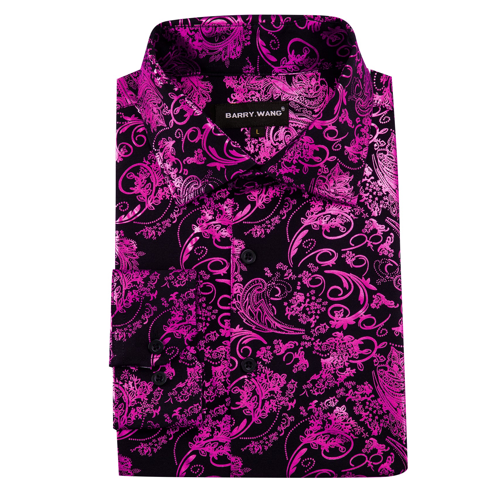 Barry.wang Lavender Black Paisley Silk Men's Shirt