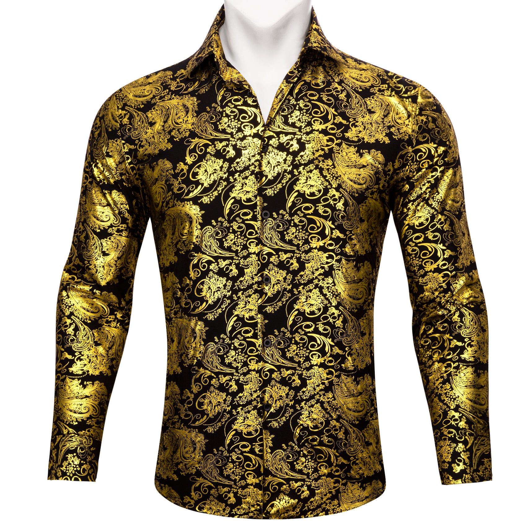 Classy Gold Black Paisley Silk Men's Shirtblack and gold shirt