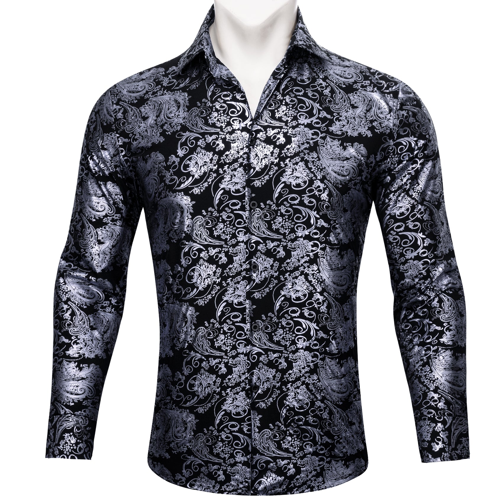 Barry.wang Grey Black Paisley Silk Men's Shirt