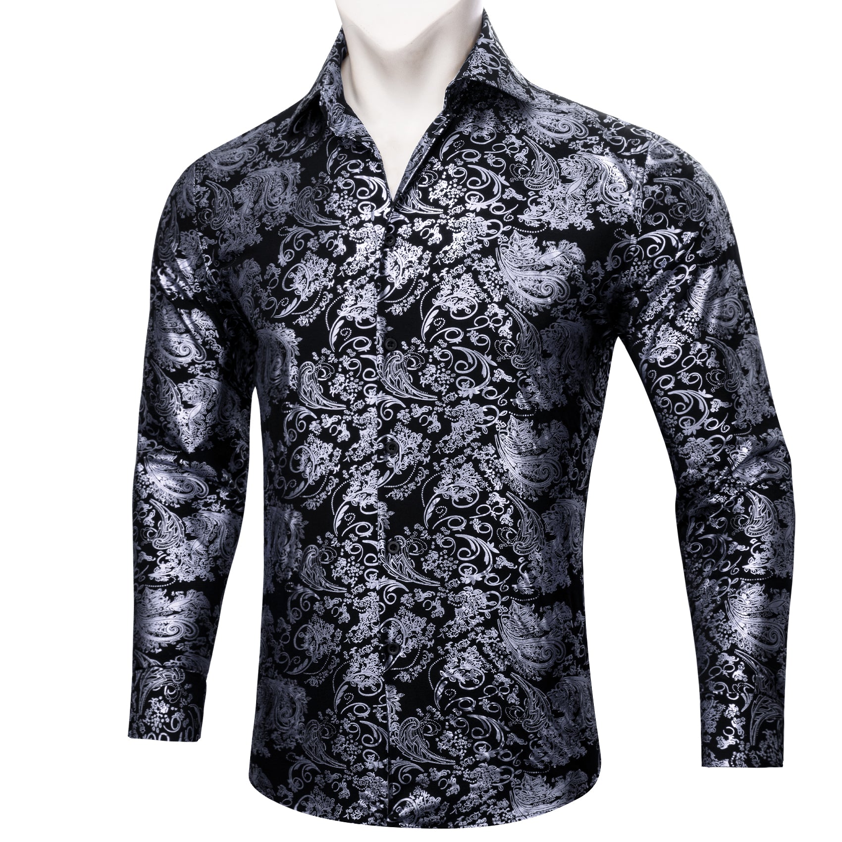 Barry.wang Grey Black Paisley Silk Men's Shirt