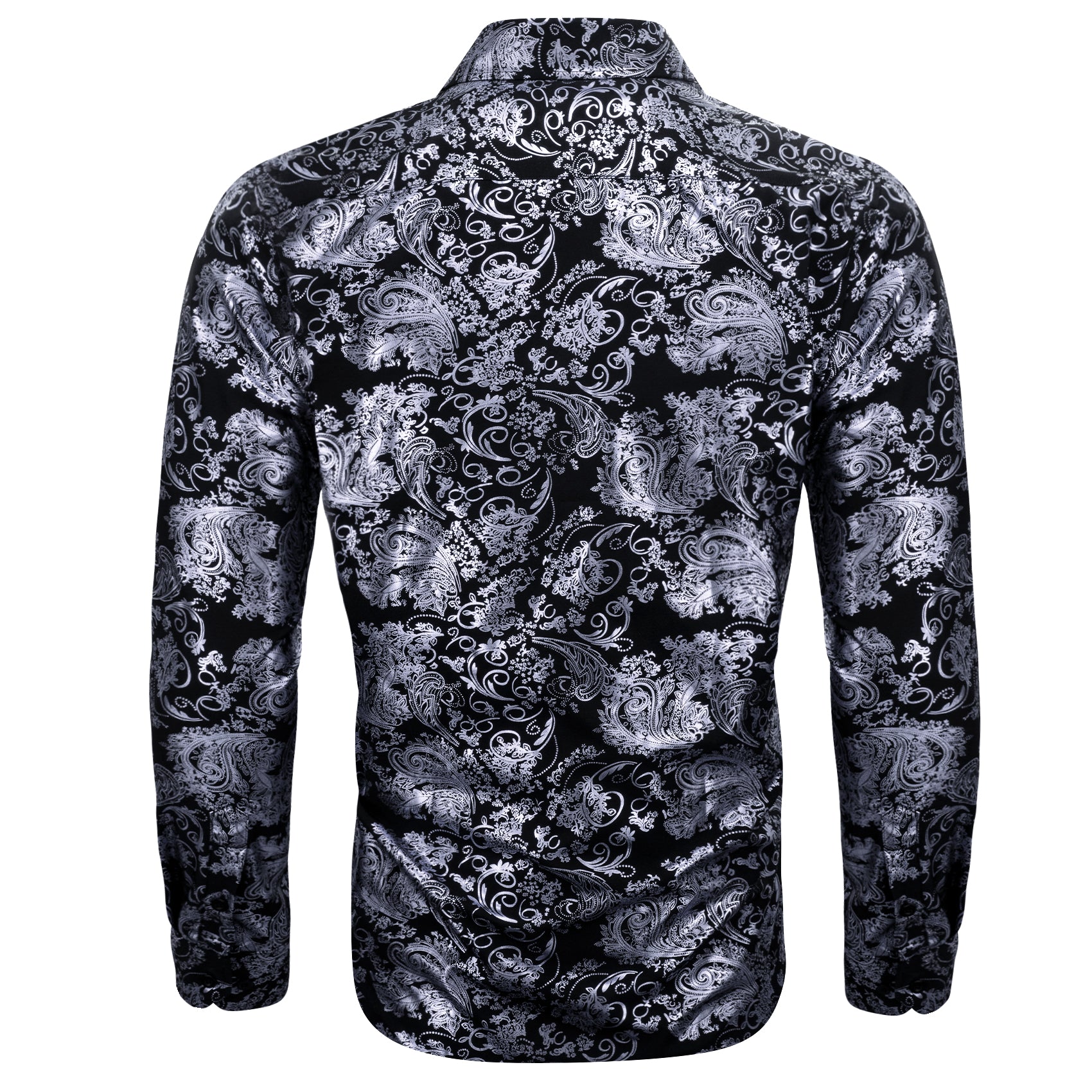 Barry.wang Grey Black Paisley Silk Men's Shirt