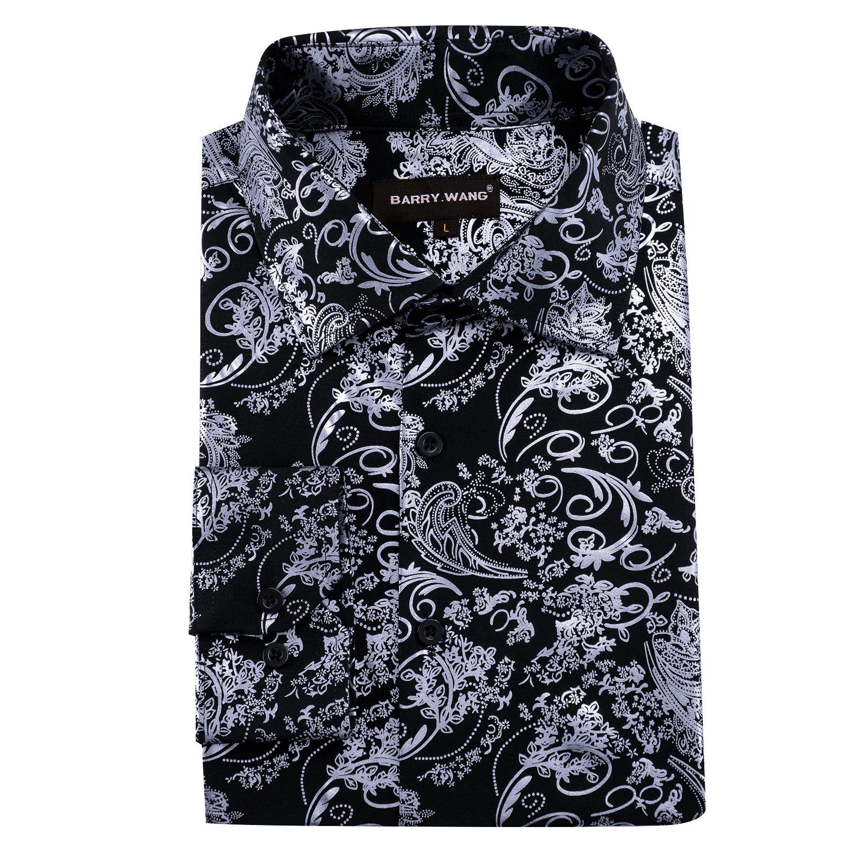 Barry.wang Grey Black Paisley Silk Men's Shirt