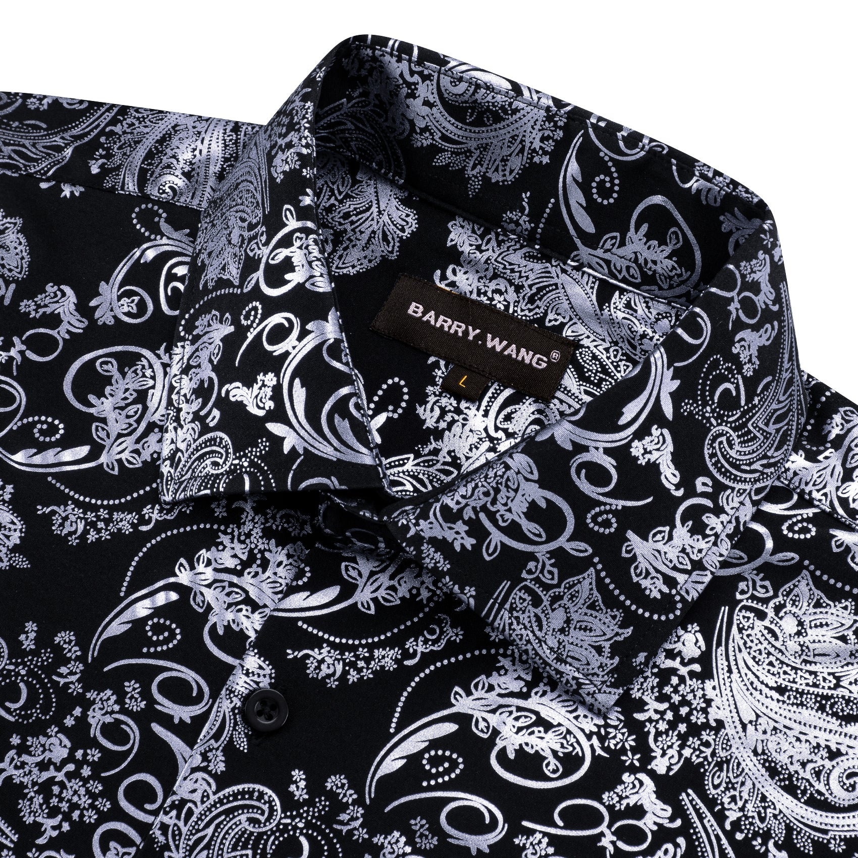 Barry.wang Grey Black Paisley Silk Men's Shirt