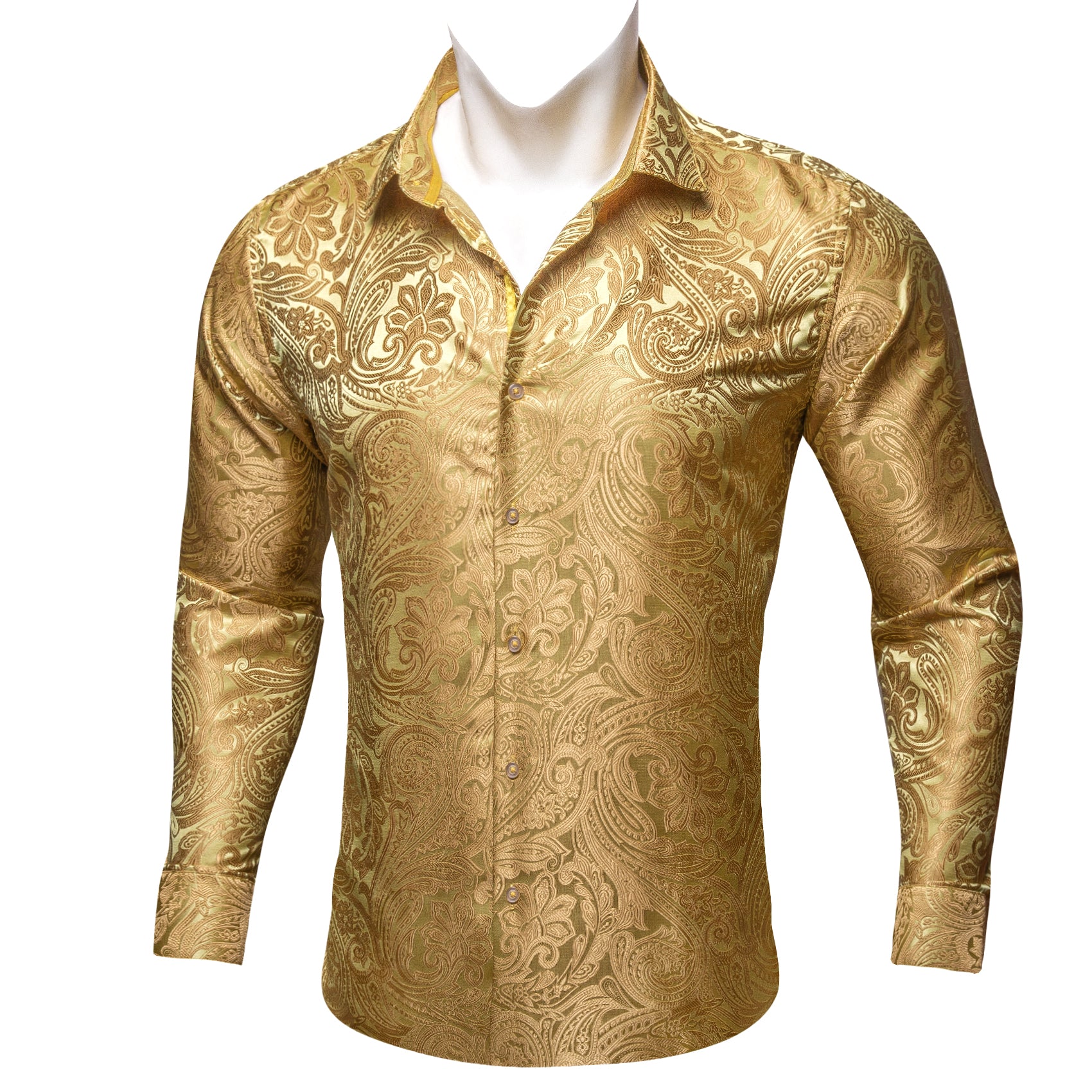 Barry Wang Shirt Mens Gold Jacquard Paisley Silk Men s Dress Shirt