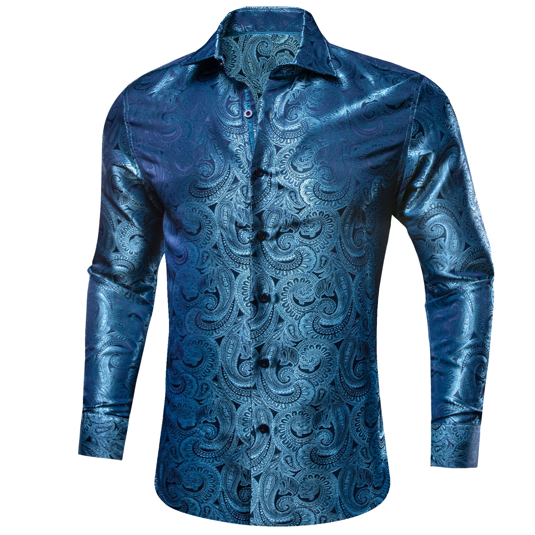 Barry.wang Ocean Blue Paisley Silk Men's Shirt