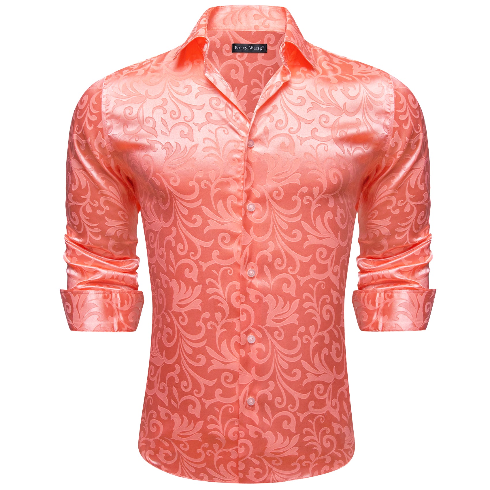 Barry.wang Salmon Floral Silk Men's Shirt