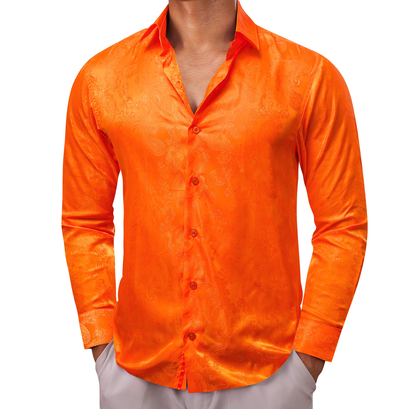 Burnt Orange mens long sleeve paisleu shirt for men  Orange long sleeve shirt 