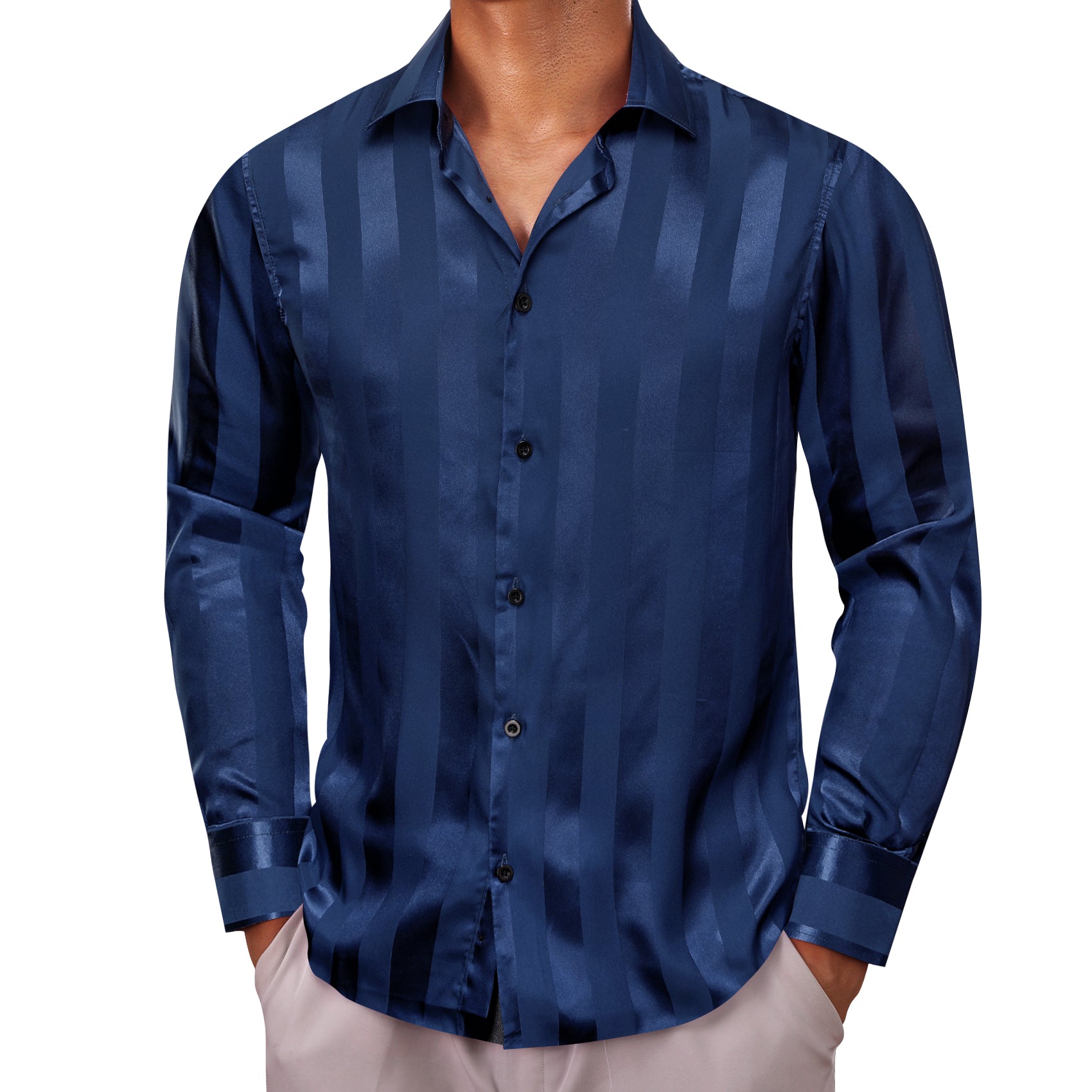 Barry.wang Button Down Shirt Peacock Blue Striped Silk Men's Shirt