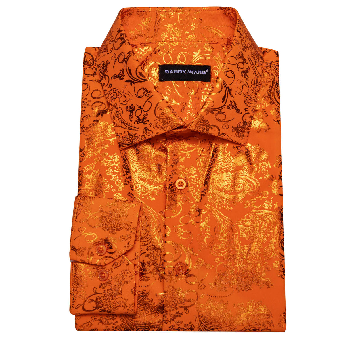 Barry.Wang Buttoned Down Shirt Floral Fire Orange Men's Silk Shirt