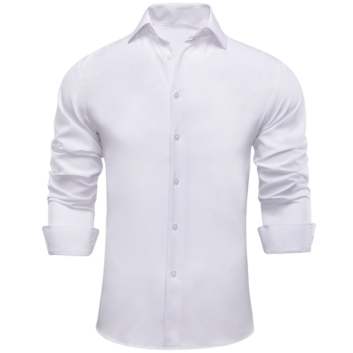 Barry Wang Plain Solid Pure White Shirt Silk Button Dress Collar Shirt