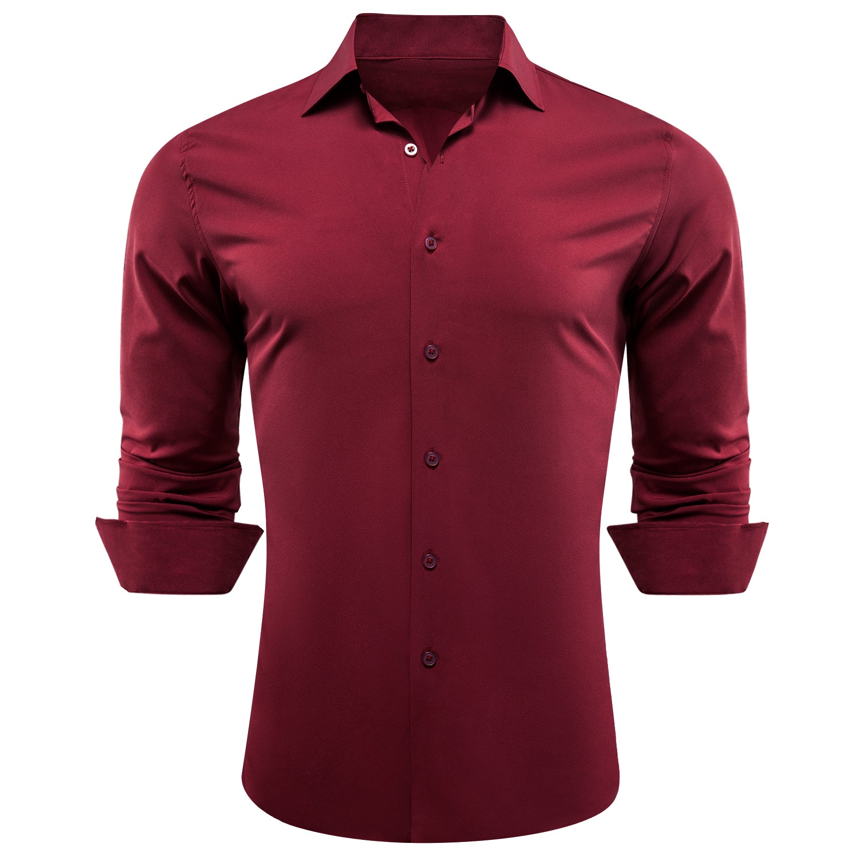 Barry.wang Dark Red Solid Silk Shirt