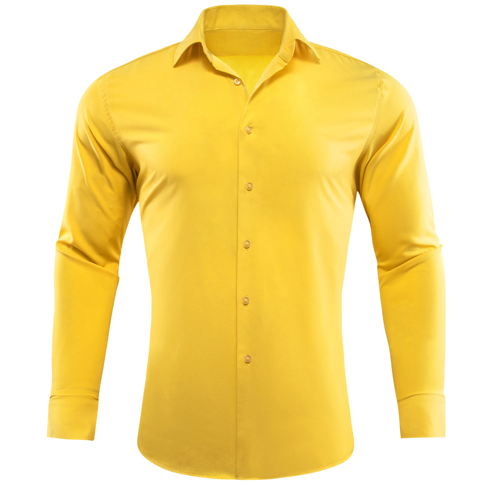 yellow shirt Bright Yellow Solid Silk Men's Long Sleeve Shirt