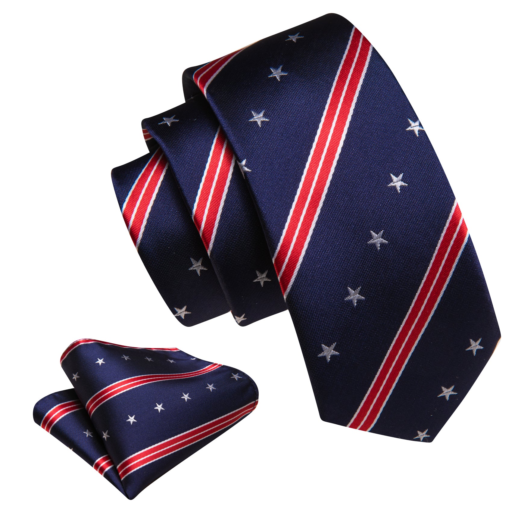 Children Blue Red Striped Tie Pocket Square Set for Boys