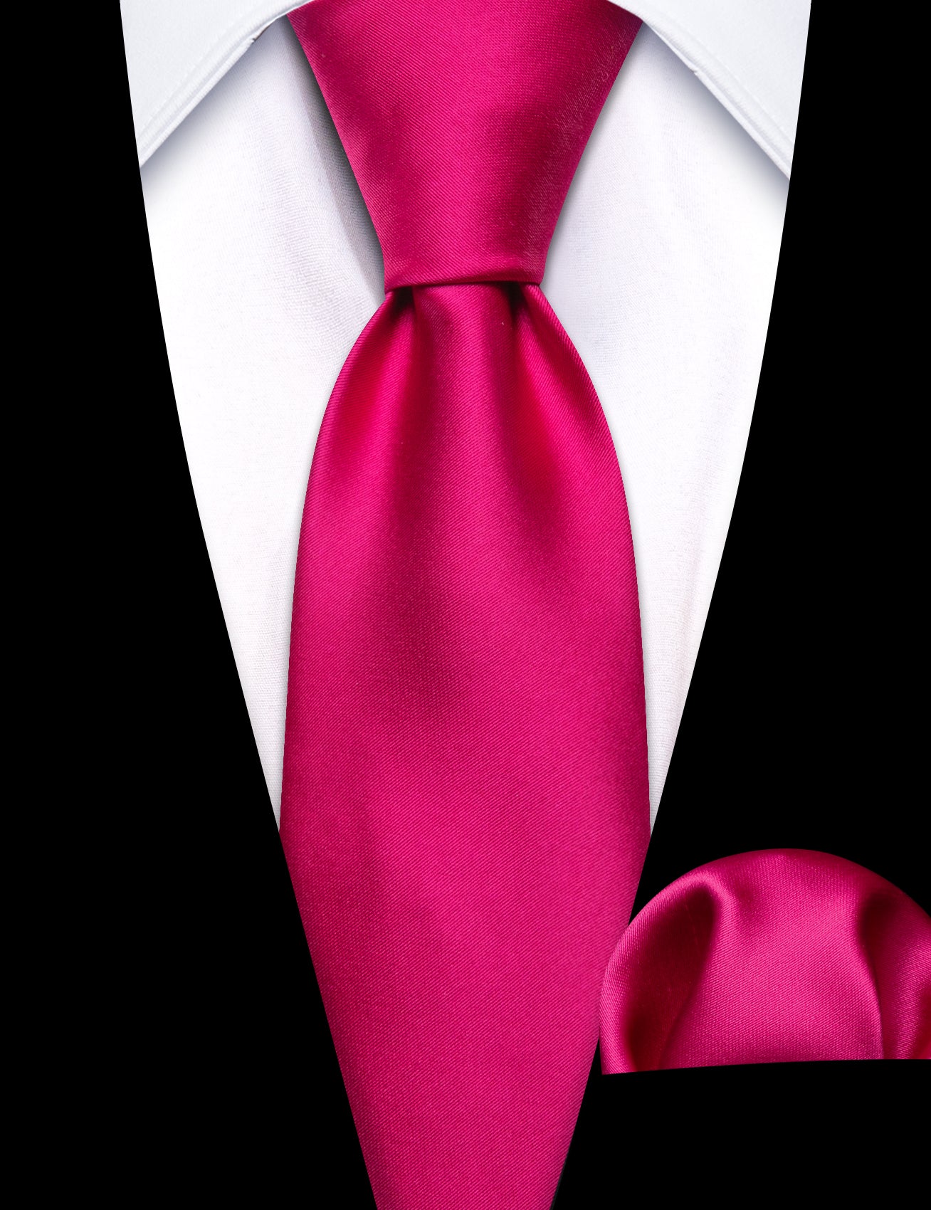 Rose Red Solid Boy Satin Necktie Pocket Square Set For Kids