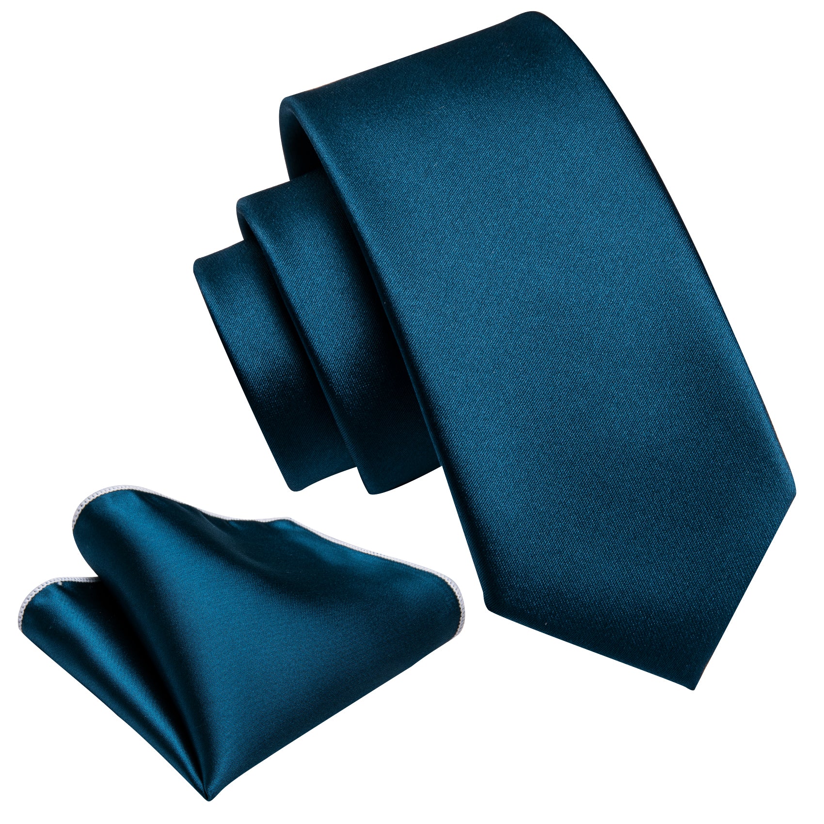 Oriental Blue Solid Satin Tie Pocket Square Set For Kids