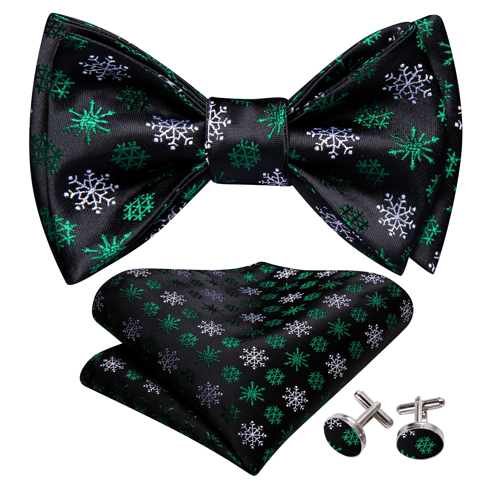 Christmas Black Green Snowflake Self Tied Mens Bow Tie Set