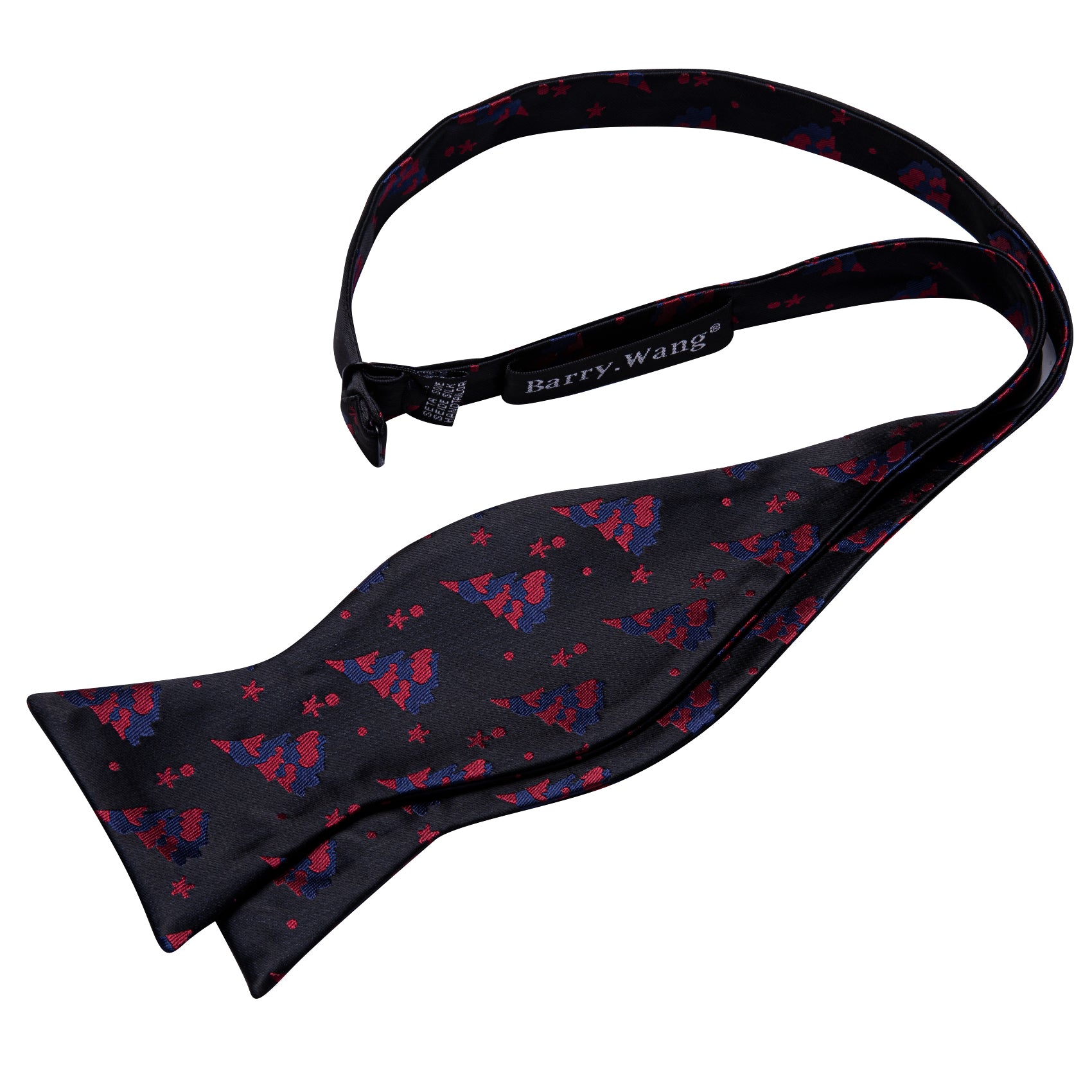  Christmas Black Red Tree Silk Bow Tie Hanky Cufflinks Set