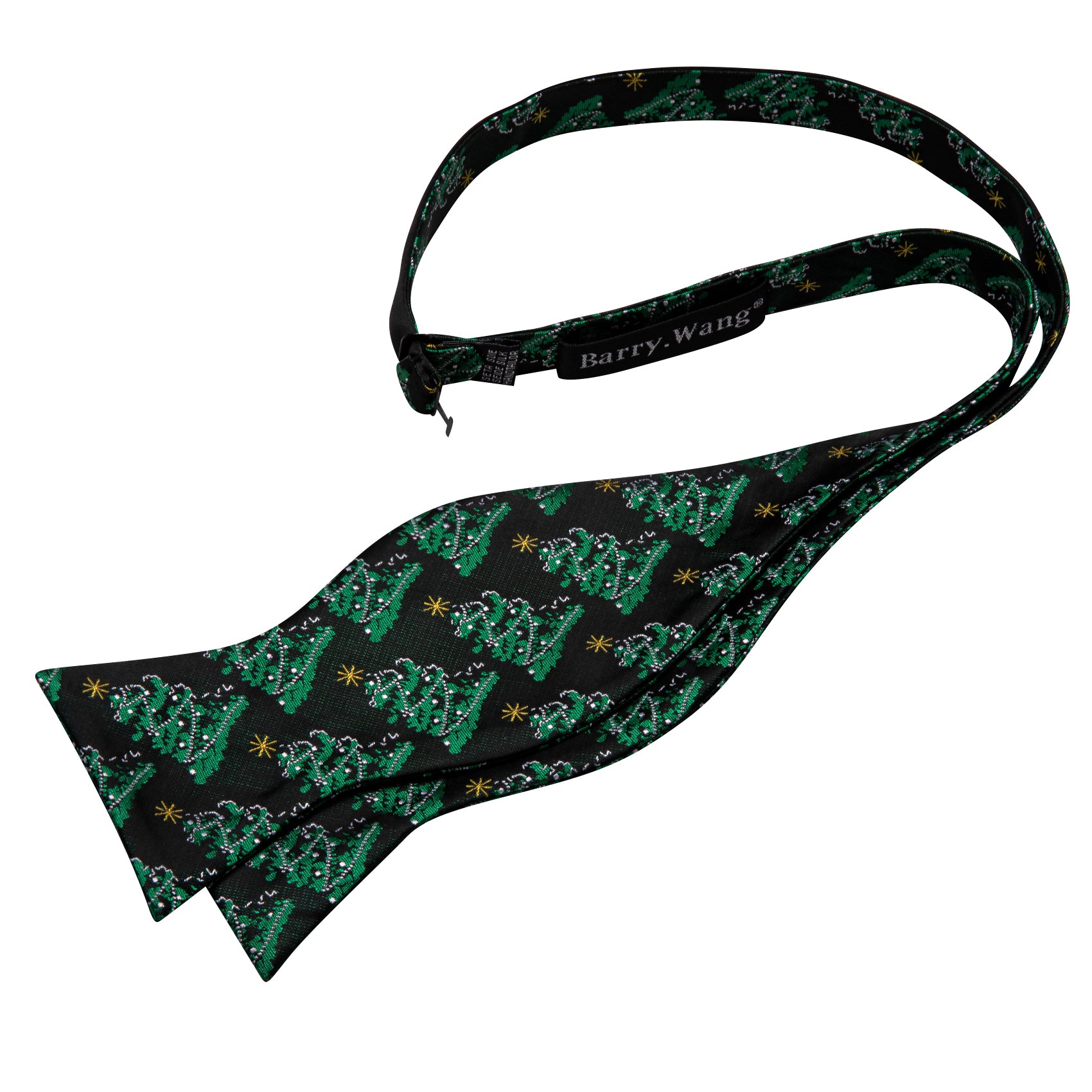 Christmas Green Tree Silk Mens Bow Tie Hanky Cufflinks Set