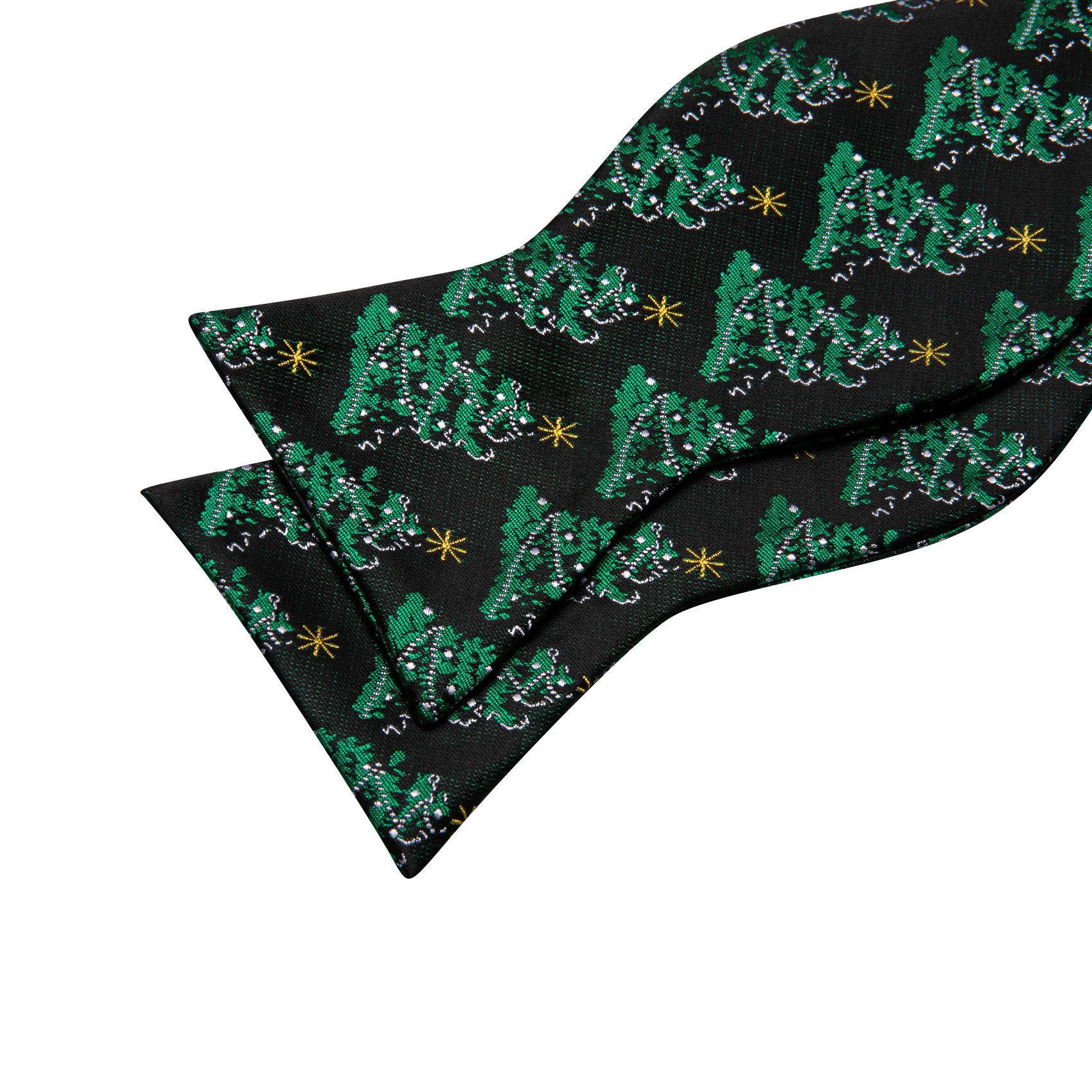 Christmas Green Tree Silk Mens Bow Tie Hanky Cufflinks Set