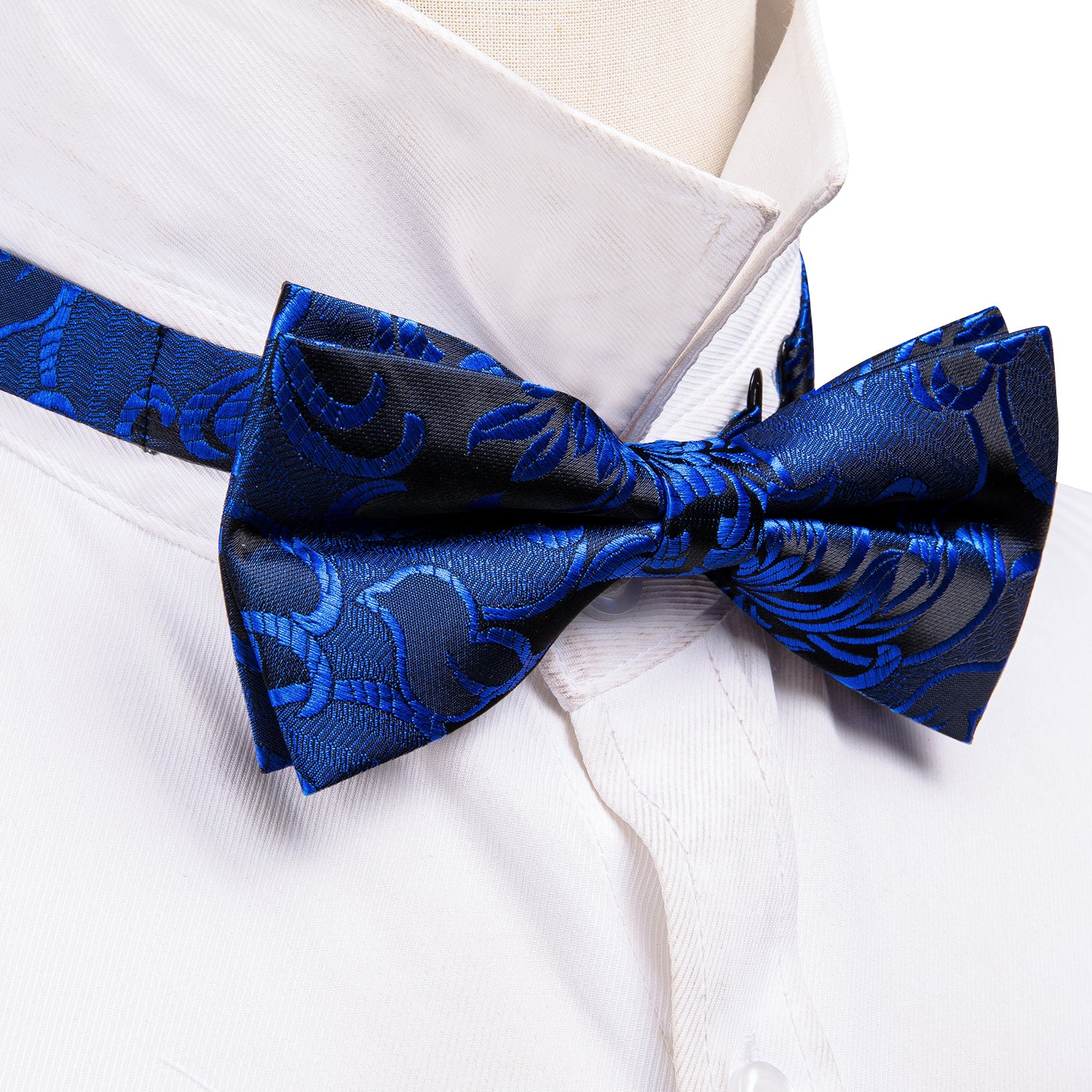 Cobalt Blue Flowered Bow Tie || 100% Cotton high quality | Self-Tie