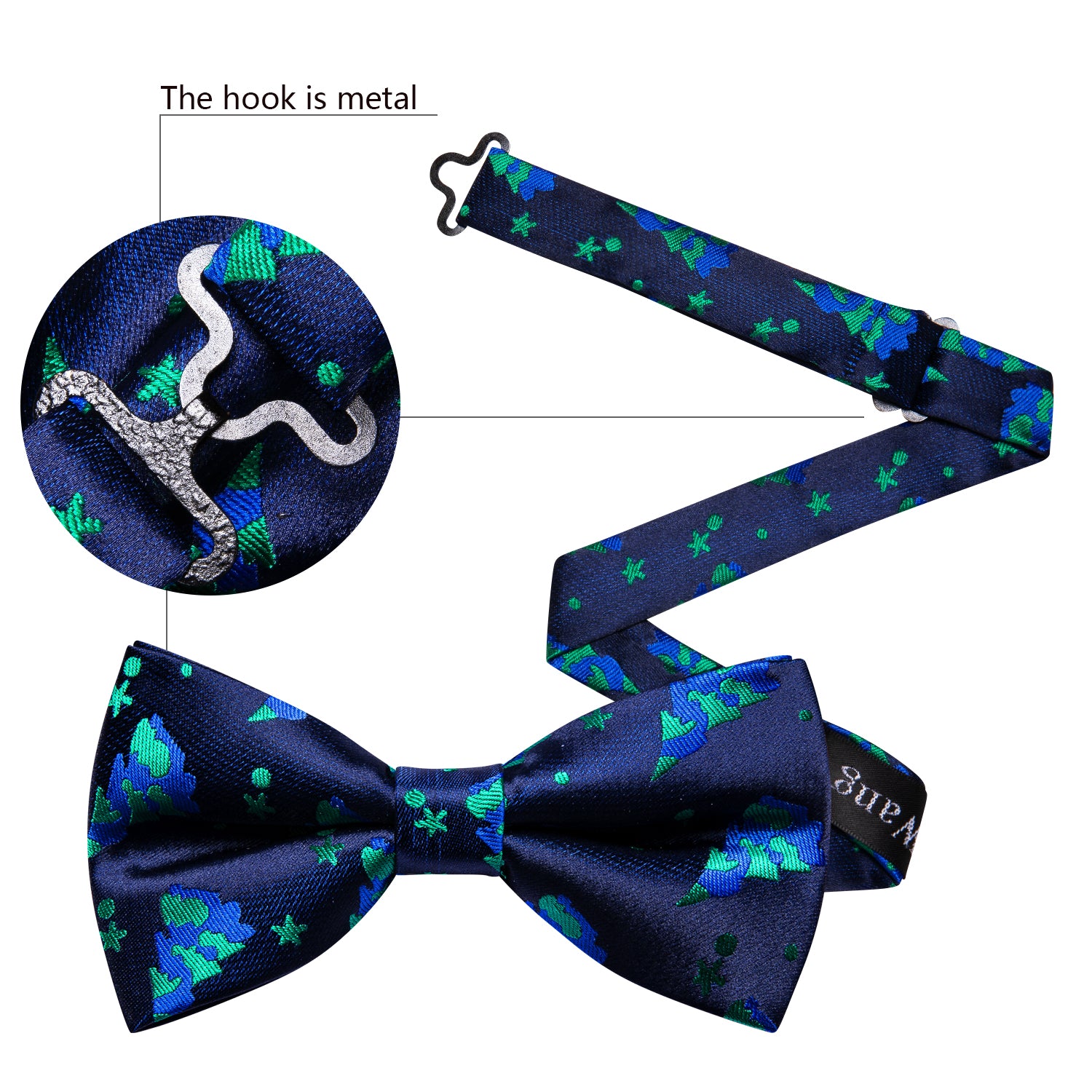 Barry Wang Christmas Blue Xmas Tree Silk Bow Tie Hanky Cufflinks Set