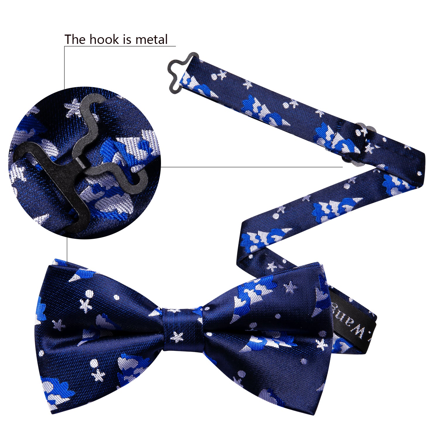 Barry Wang Christmas Blue White Xmas Tree Silk Bow Tie Hanky Cufflinks Set