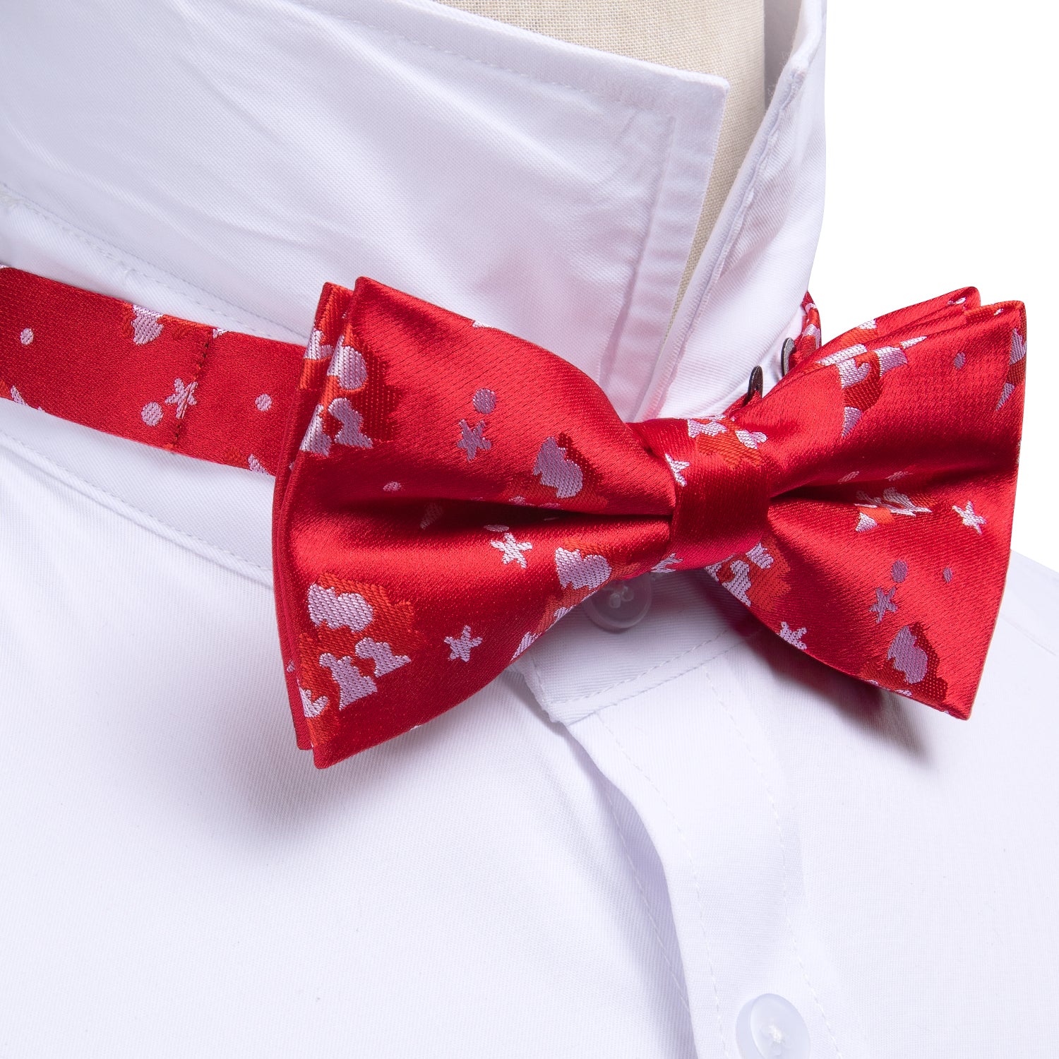 Christmas Red White Xmas Tree Silk Bow Tie Hanky Cufflinks Set