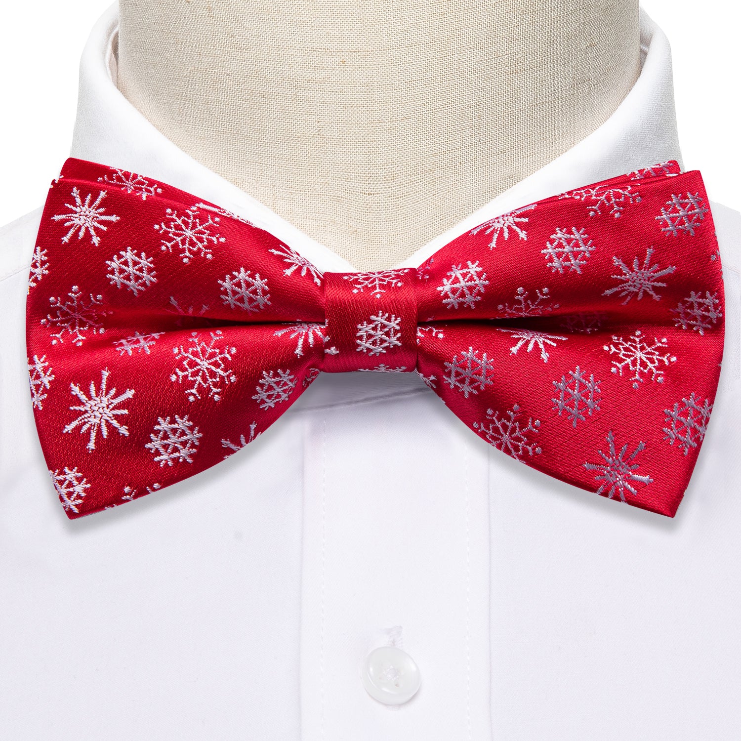 Christmas Red White Snowflake Pre Tied Bow Tie Hanky Cufflinks Set