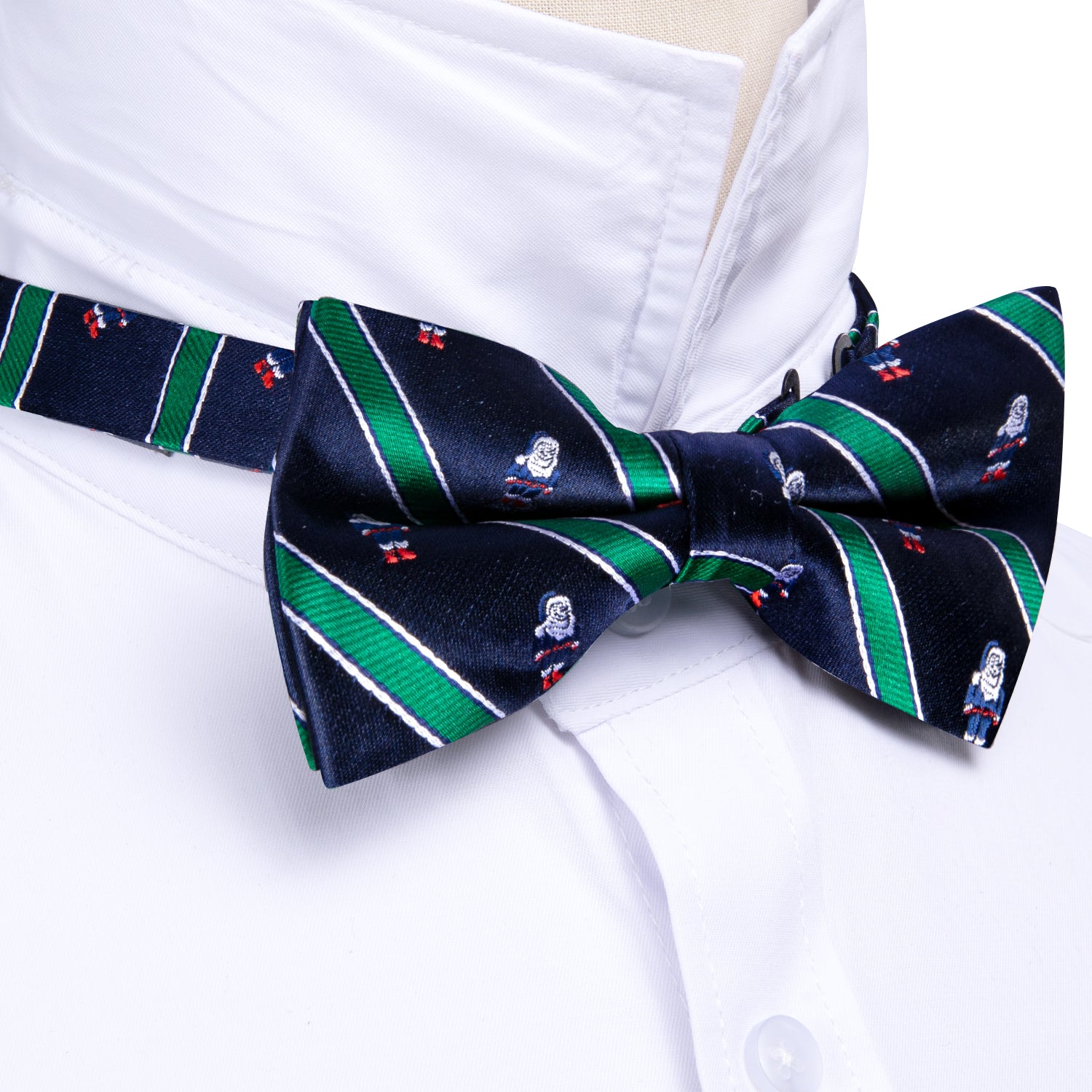 Barry Wang Christmas Blue Green Santa Claus Pre Tied Bow Tie Hanky Cufflinks Set