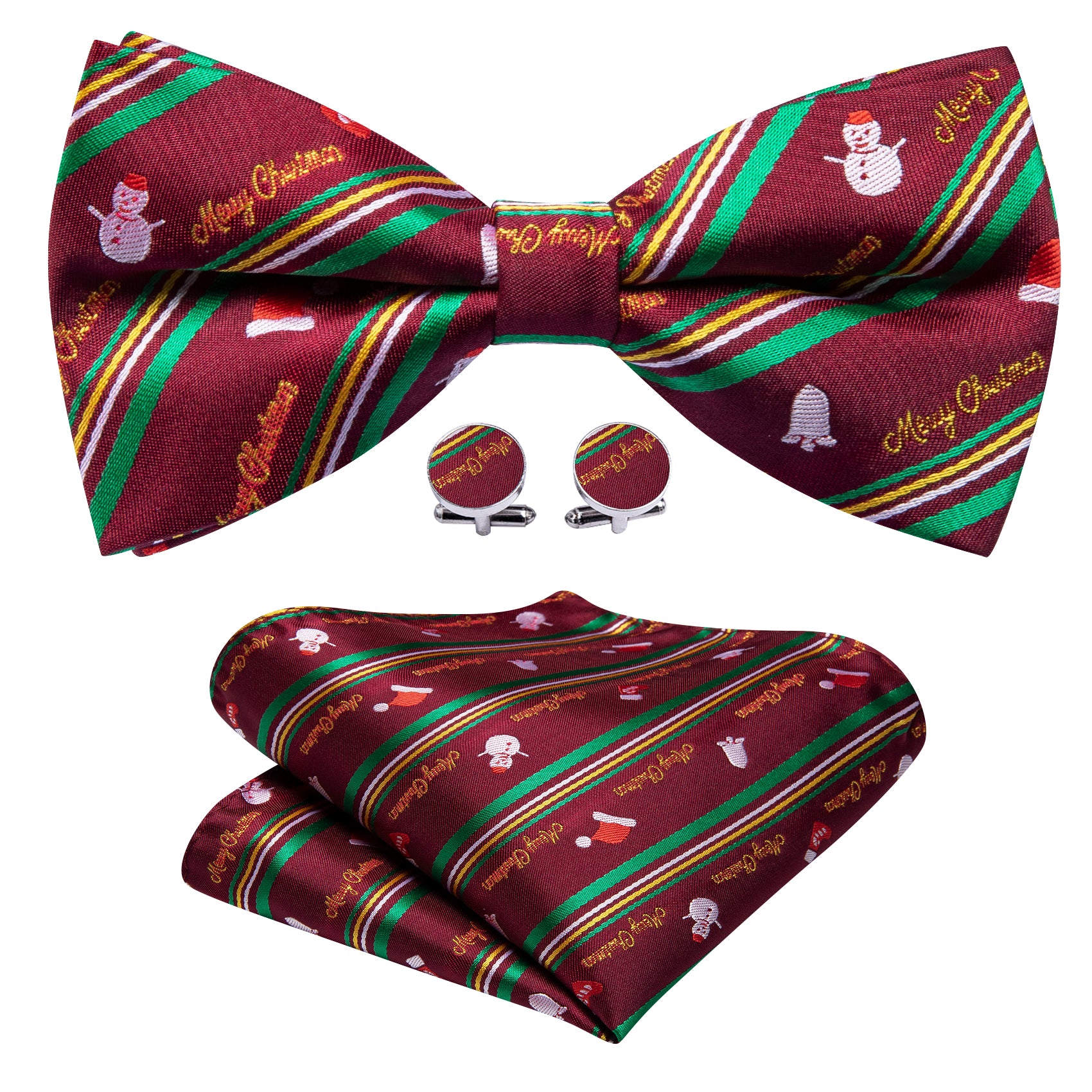 Christmas Green Red Xmas Snowman Pre Tied Mens Bow Tie Set