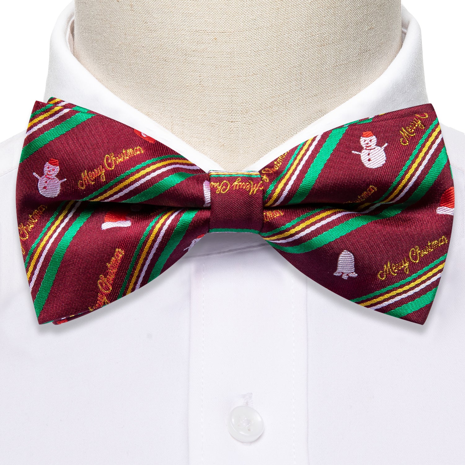 Christmas Green Red Xmas Snowman Pre Tied Mens Bow Tie Set