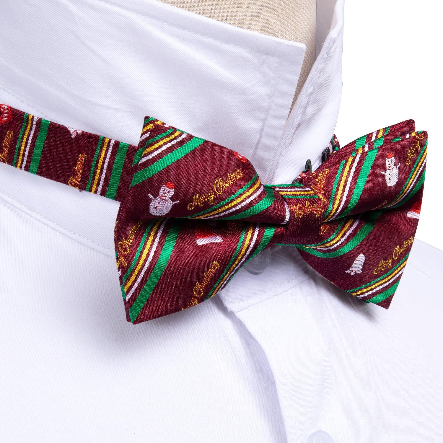 Christmas Green Red Xmas Snowman Pre Tied Mens Bow Tie Set