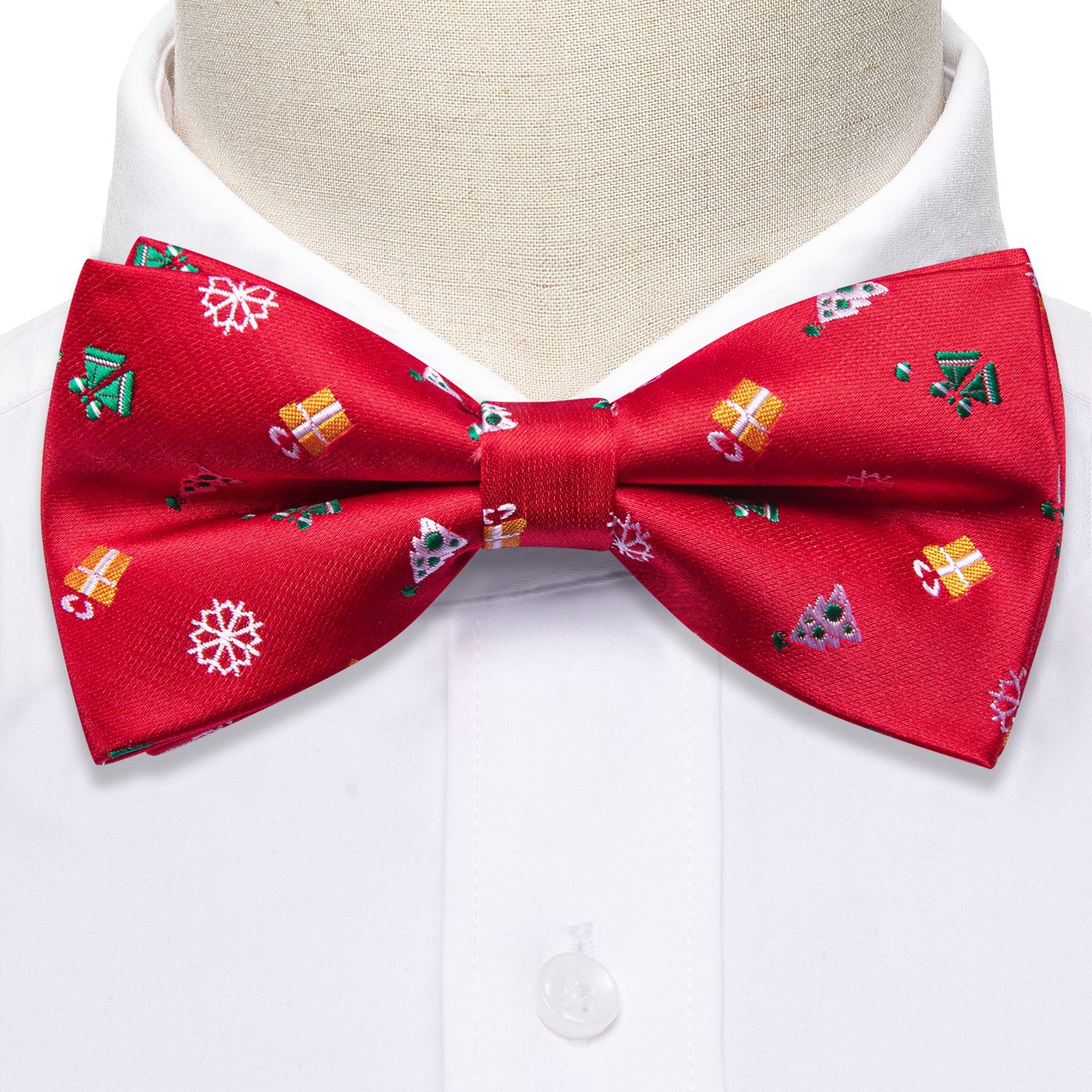 Christmas Red Xmas Pattern Pre Tied Bow Tie Hanky Cufflinks Set