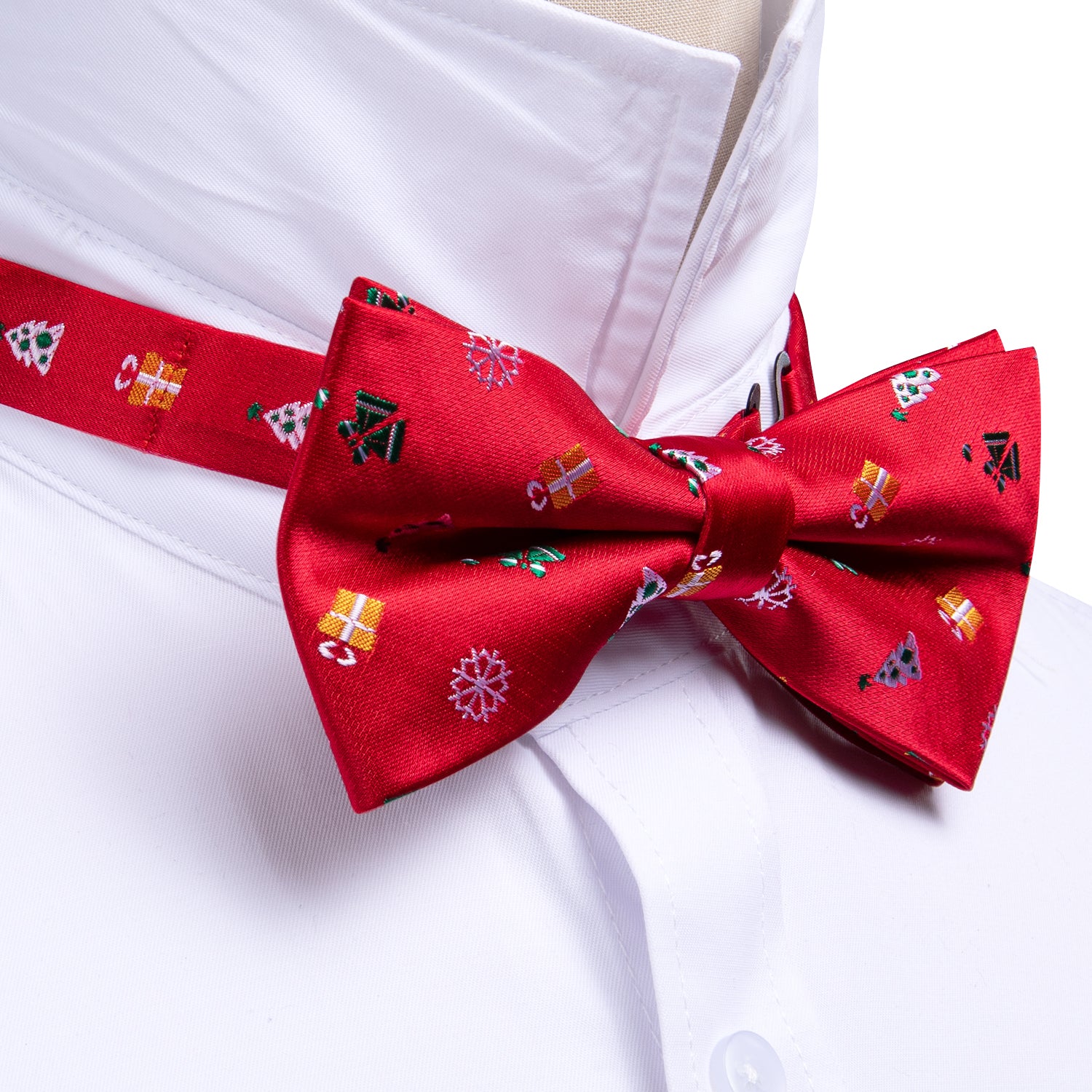 Christmas Red Xmas Pattern Pre Tied Bow Tie Hanky Cufflinks Set