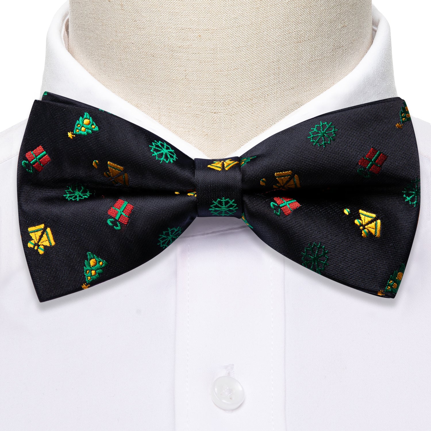 Christmas Black Xmas Pattern Bow Tie Hanky Cufflinks Set