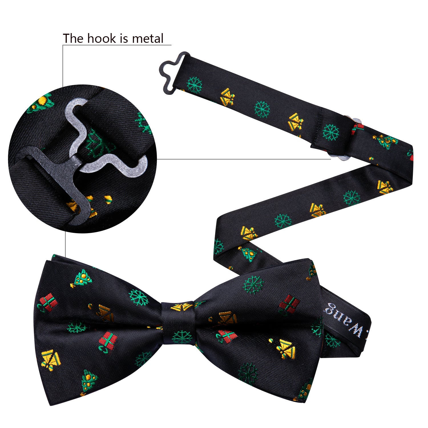 Christmas Black Xmas Pattern Bow Tie Hanky Cufflinks Set