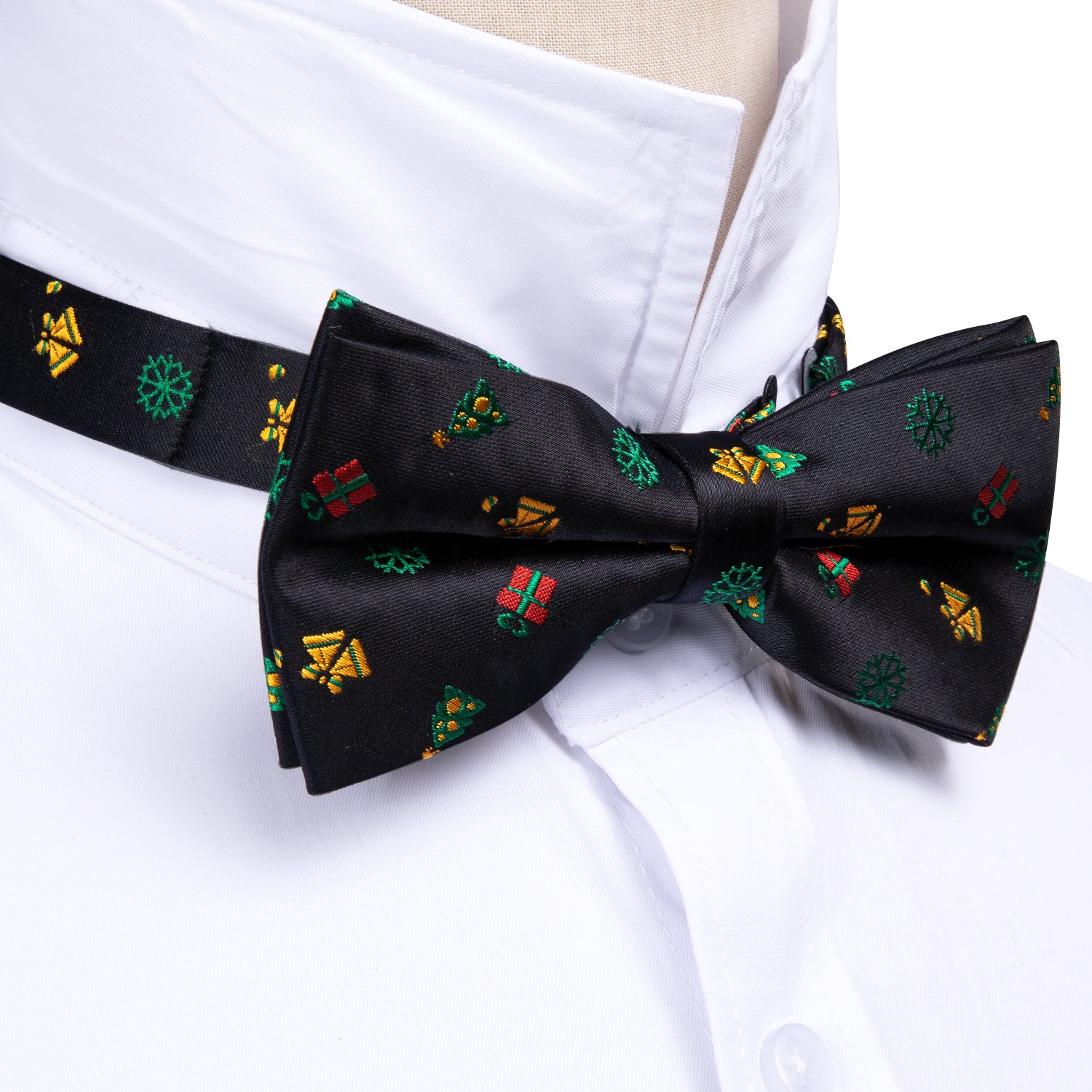 Christmas Black Xmas Pattern Bow Tie Hanky Cufflinks Set