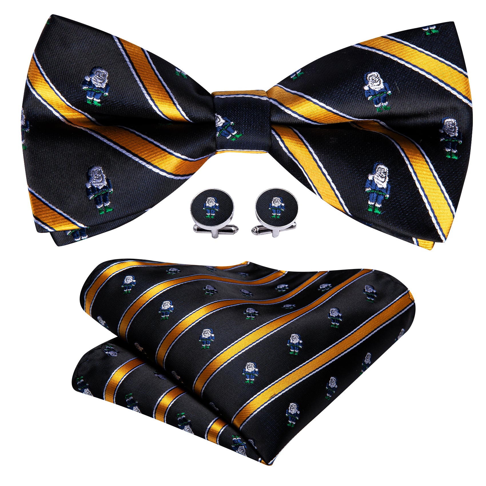 Christmas Black Orange Santa Claus Pre Tied Bow Tie Set