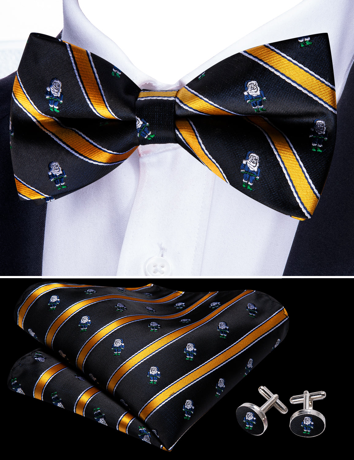 Christmas Black Orange Santa Claus Pre Tied Bow Tie Set