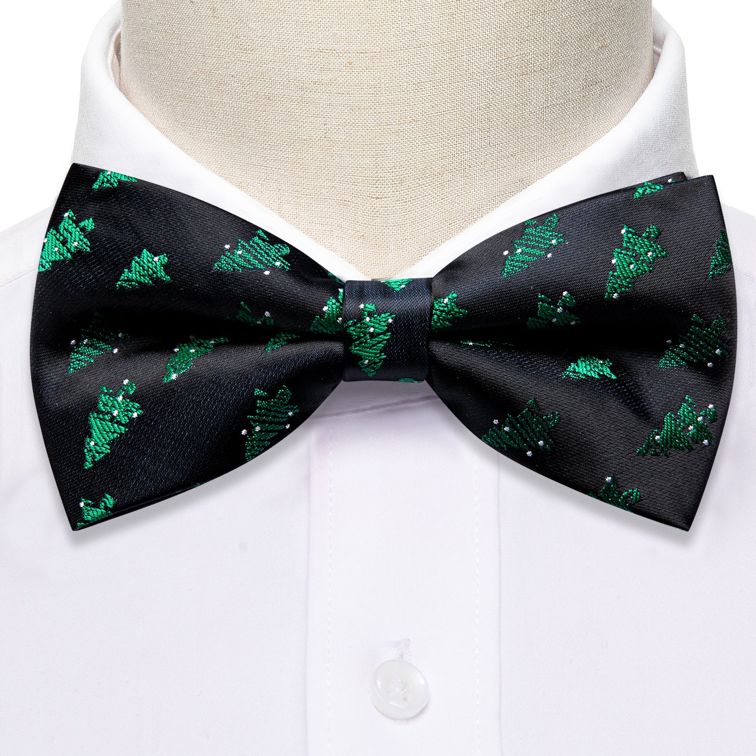 Barry Wang Christmas Black Green Tree Men Bow Tie Hanky Cufflinks Set