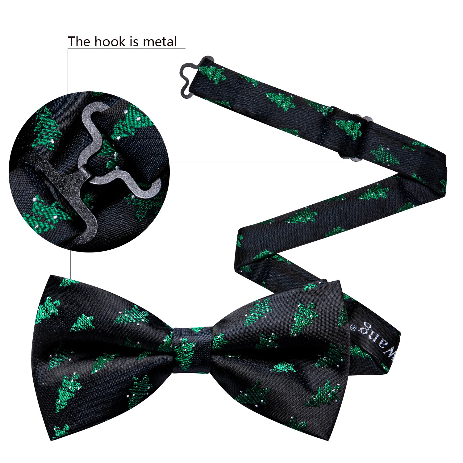 Barry Wang Christmas Black Green Tree Men Bow Tie Hanky Cufflinks Set