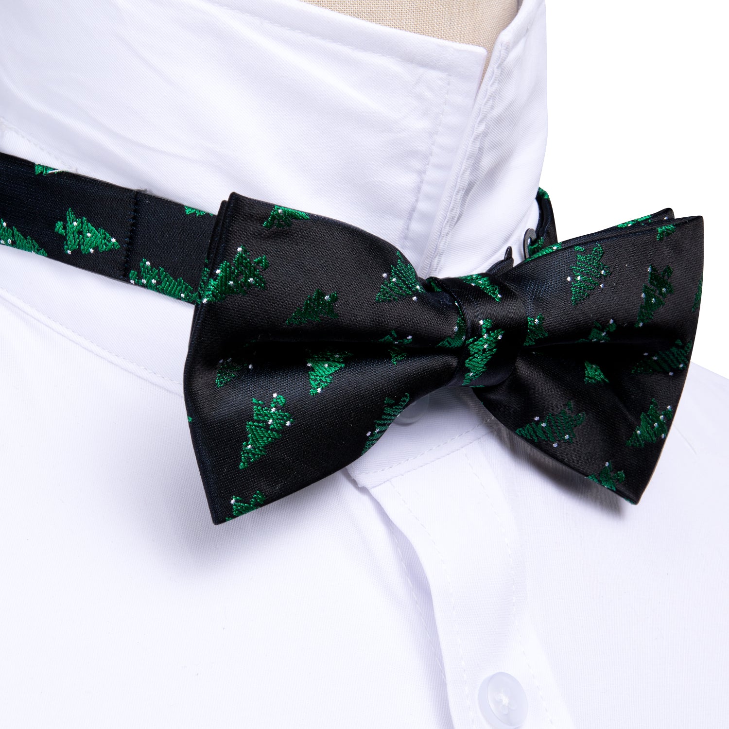 Barry Wang Christmas Black Green Tree Men Bow Tie Hanky Cufflinks Set