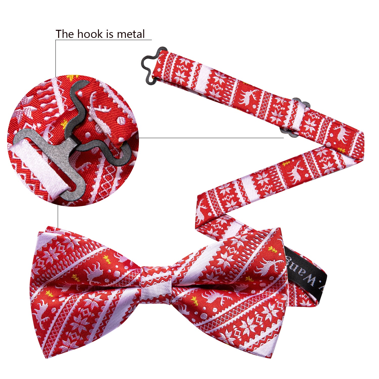 Christmas Red White Xmas Elk Pre Tied Bow Tie Hanky Cufflinks Set