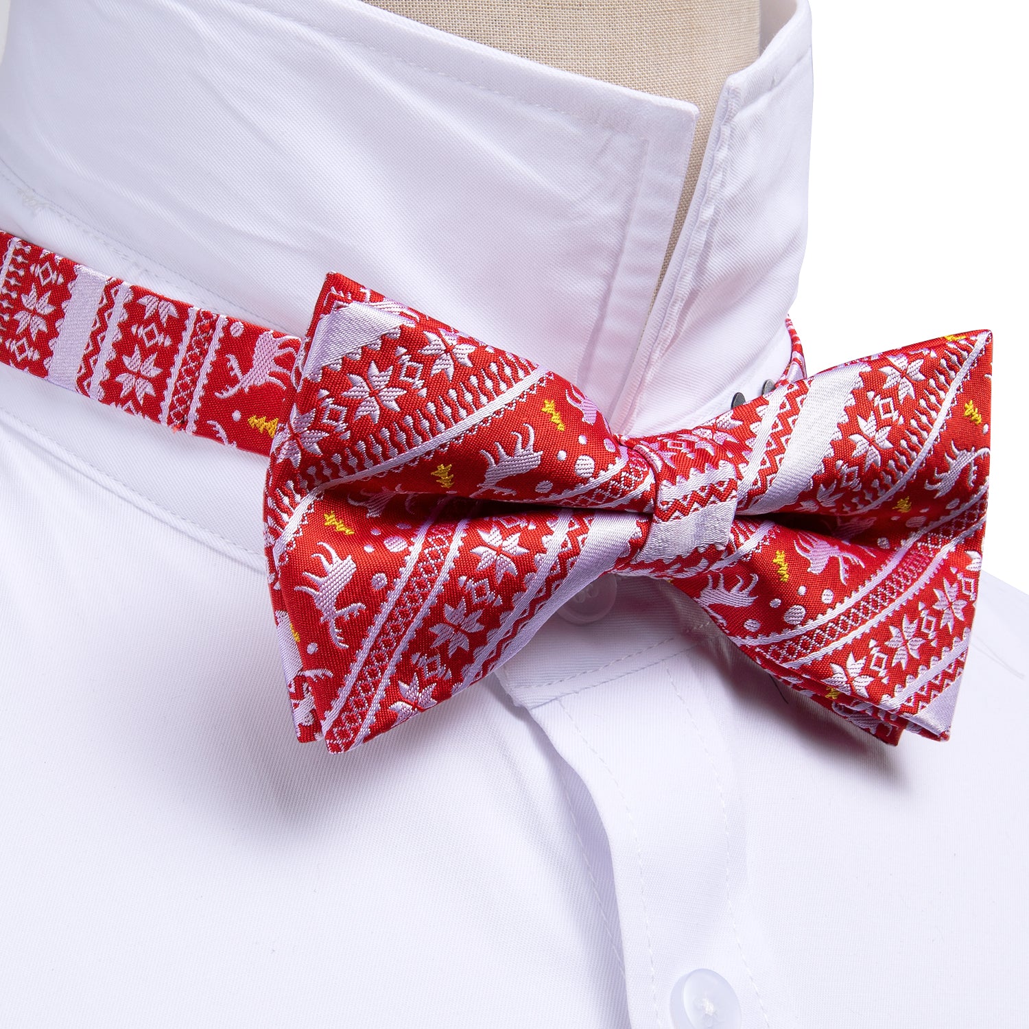 Christmas Red White Xmas Elk Pre Tied Bow Tie Hanky Cufflinks Set