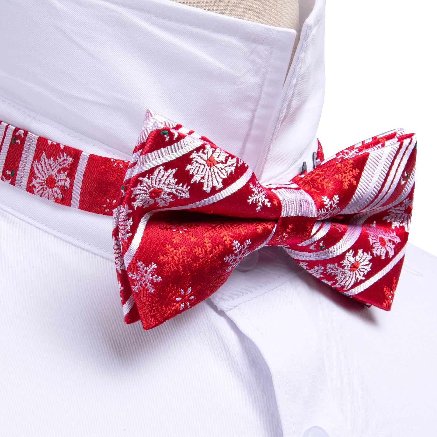 Christmas Red White Xmas Snowflake Pre Tied Bow Tie Hanky Cufflinks Set