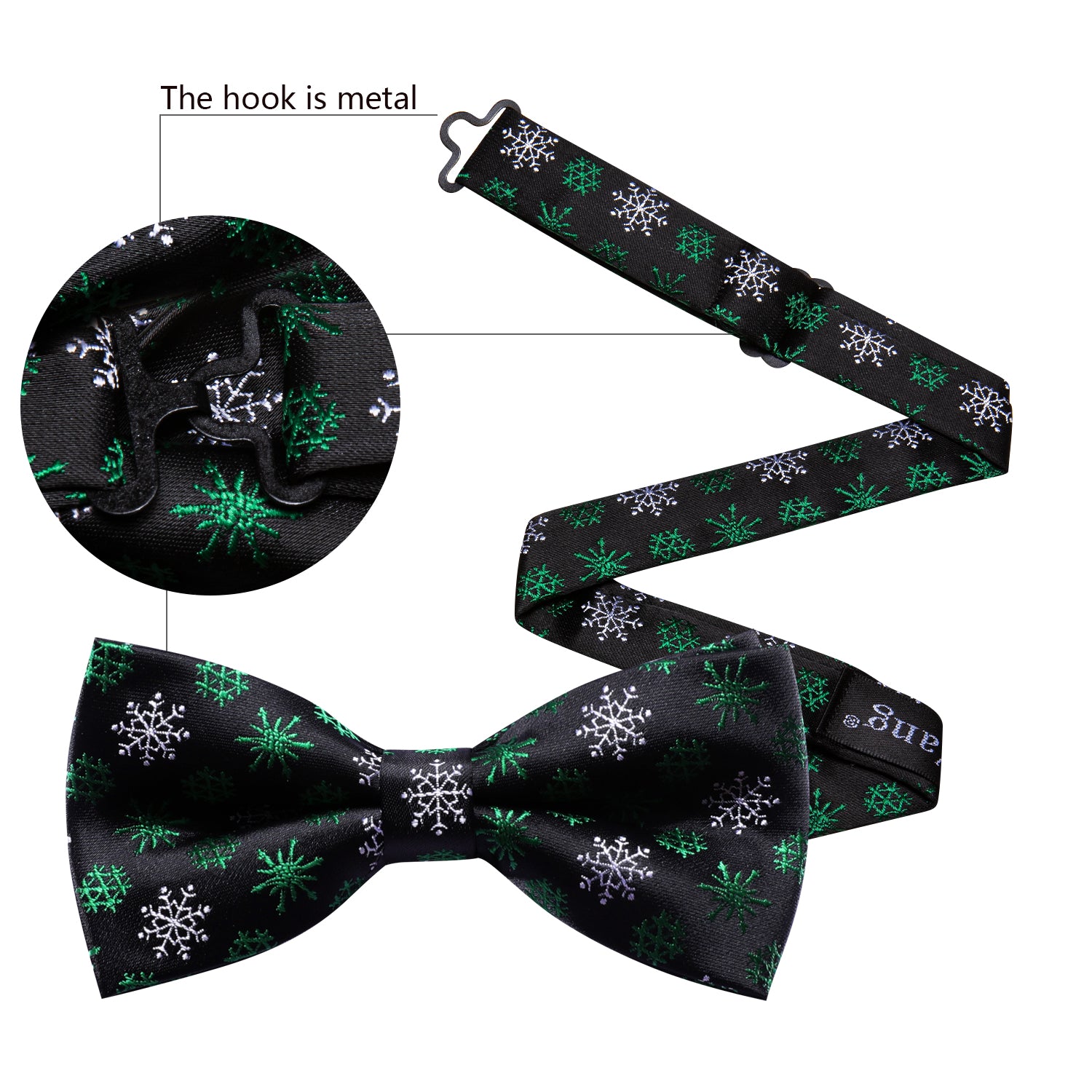 Christmas Black White Snowflake Silk Pre Tied Bow Tie Set